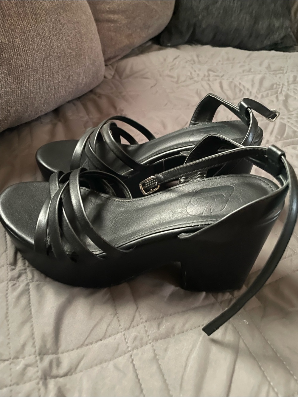 Black Strappy Platform Sandals with Ankle Buckle